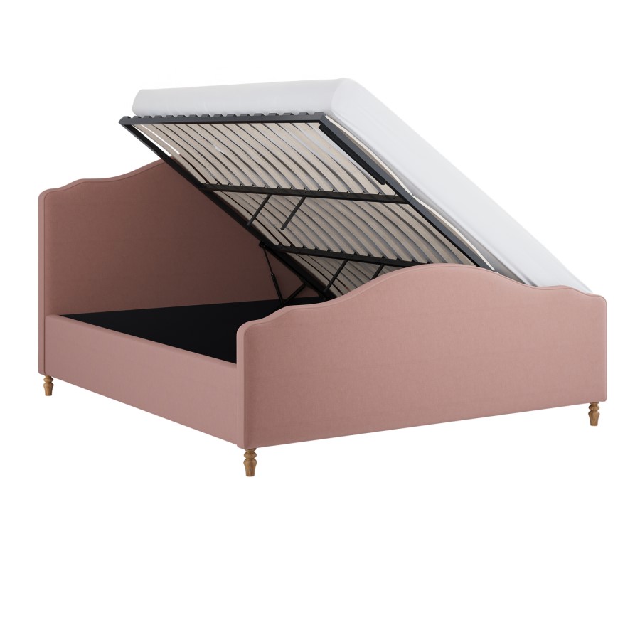 Pink Upholstered Super King Side-Lift Ottoman Storage Bed with Legs - Marie