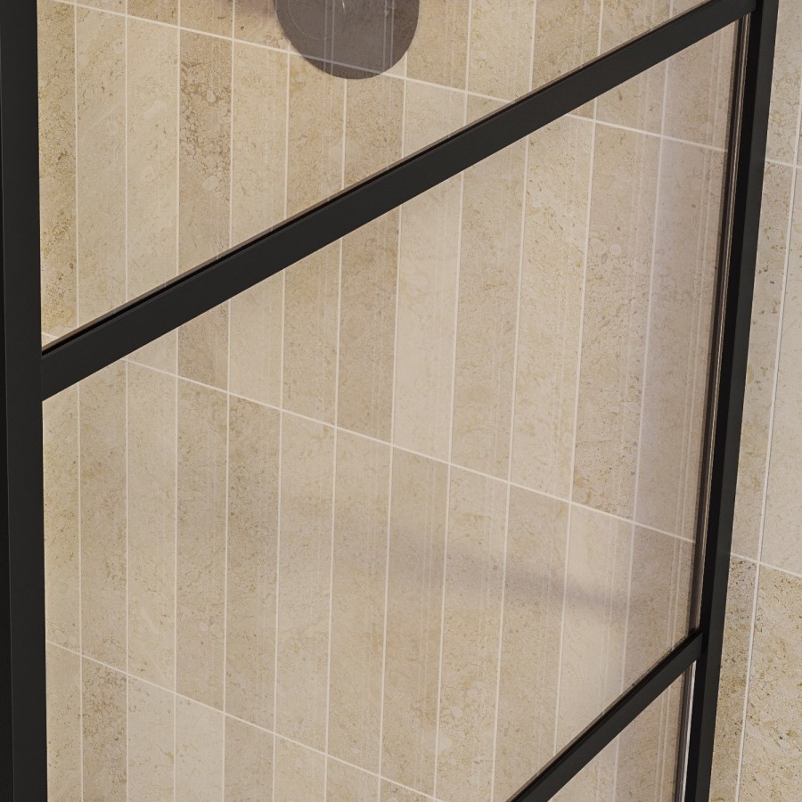 800mm Black Grid Frame Shower Screen for Wet Room & Walk In Shower - Nova