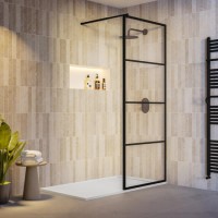 900mm Black Grid Shower Screen for Wet Room & Walk In Shower - Nova