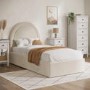 Cream Velvet Single Side-Lift Ottoman Bed with Curved Headboard - Nora