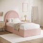 Pink Velvet Single Side-Lift Ottoman Bed with Curved Headboard - Nora