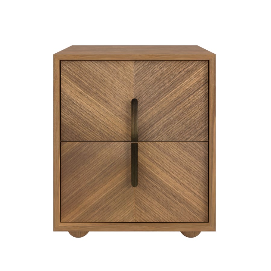 Walnut Mid-Century 2-Drawer Bedside Table with Parquet Finish - Nikita