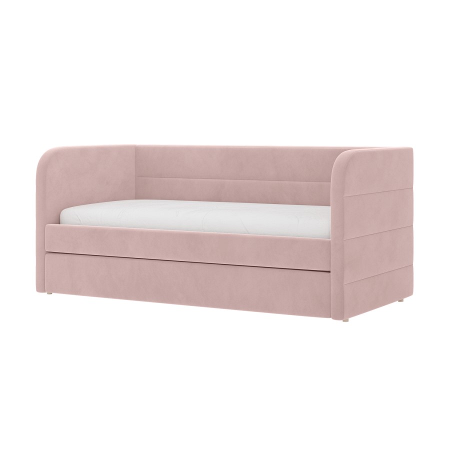 GRADE A1 - Velvet Single Day Bed with Trundle in Pink - Newton