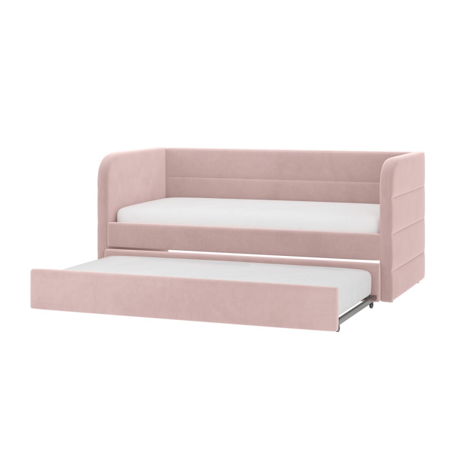 GRADE A1 - Velvet Single Day Bed with Trundle in Pink - Newton