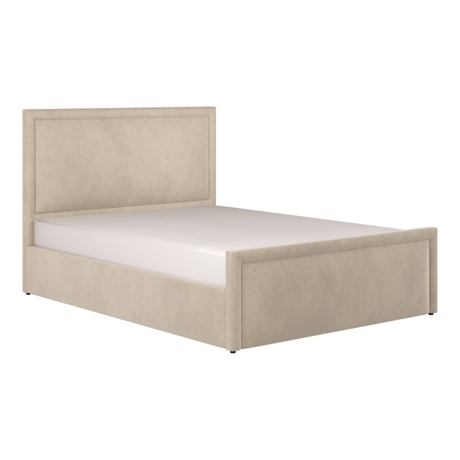 Beige Upholstered King Size Side Lift Ottoman Bed - Joan