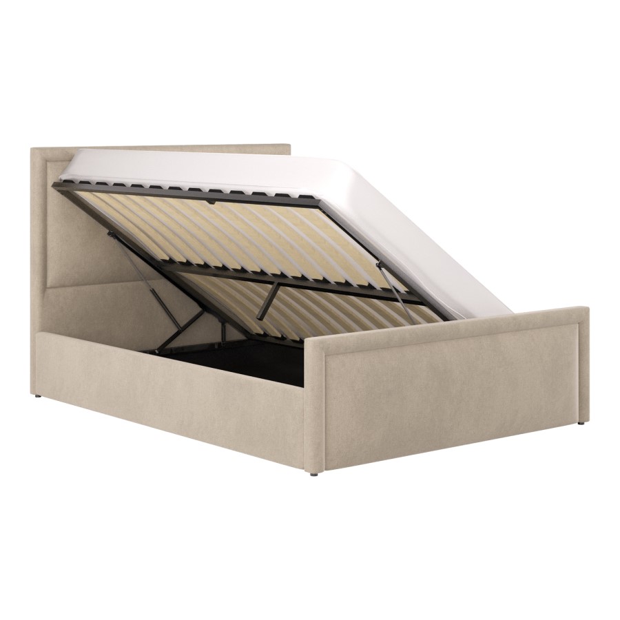 Beige Upholstered King Size Side Lift Ottoman Bed - Joan