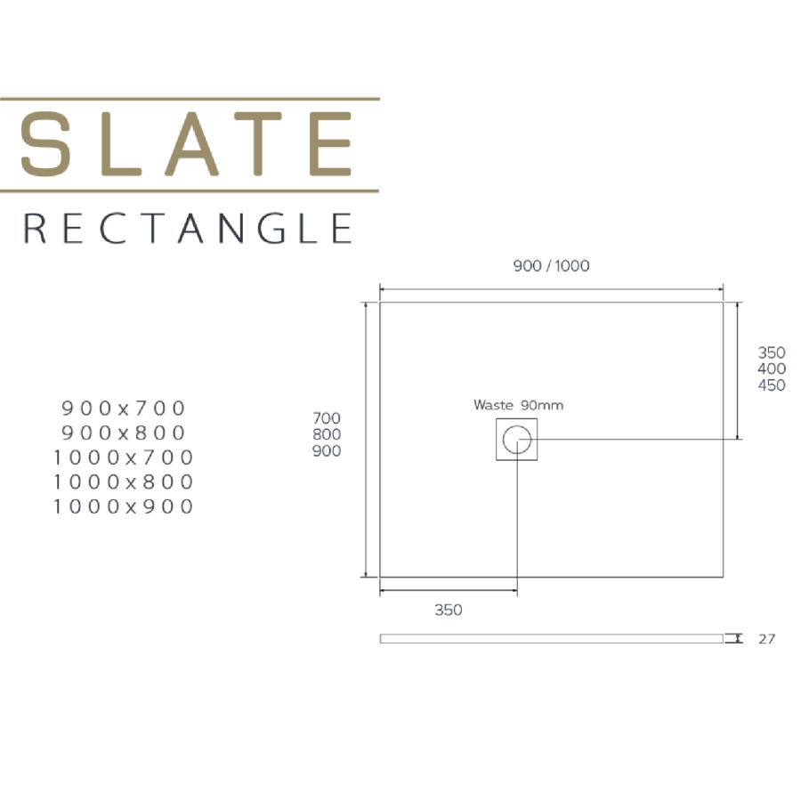 1000x800mm Rectangular Sand Slate-Effect Shower Tray 27mm - Stone Resin - Sileti