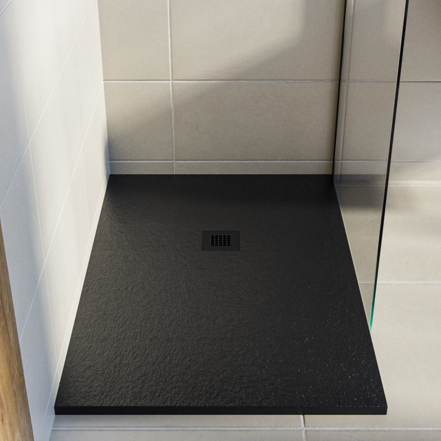 1200x900mm Slate Effect Rectangular Anti-Slip 27mm Slimline Black Shower Tray – Sileti