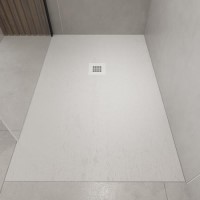 1400x900mm Rectangular Anti-Slip 27mm Slimline White Stone Resin Shower Tray – Sileti