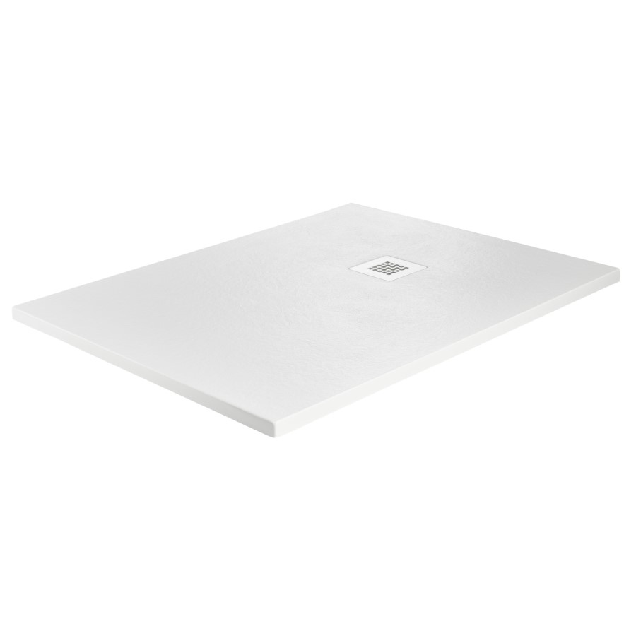 1400x900mm Rectangular Anti-Slip 27mm Slimline White Stone Resin Shower Tray – Sileti