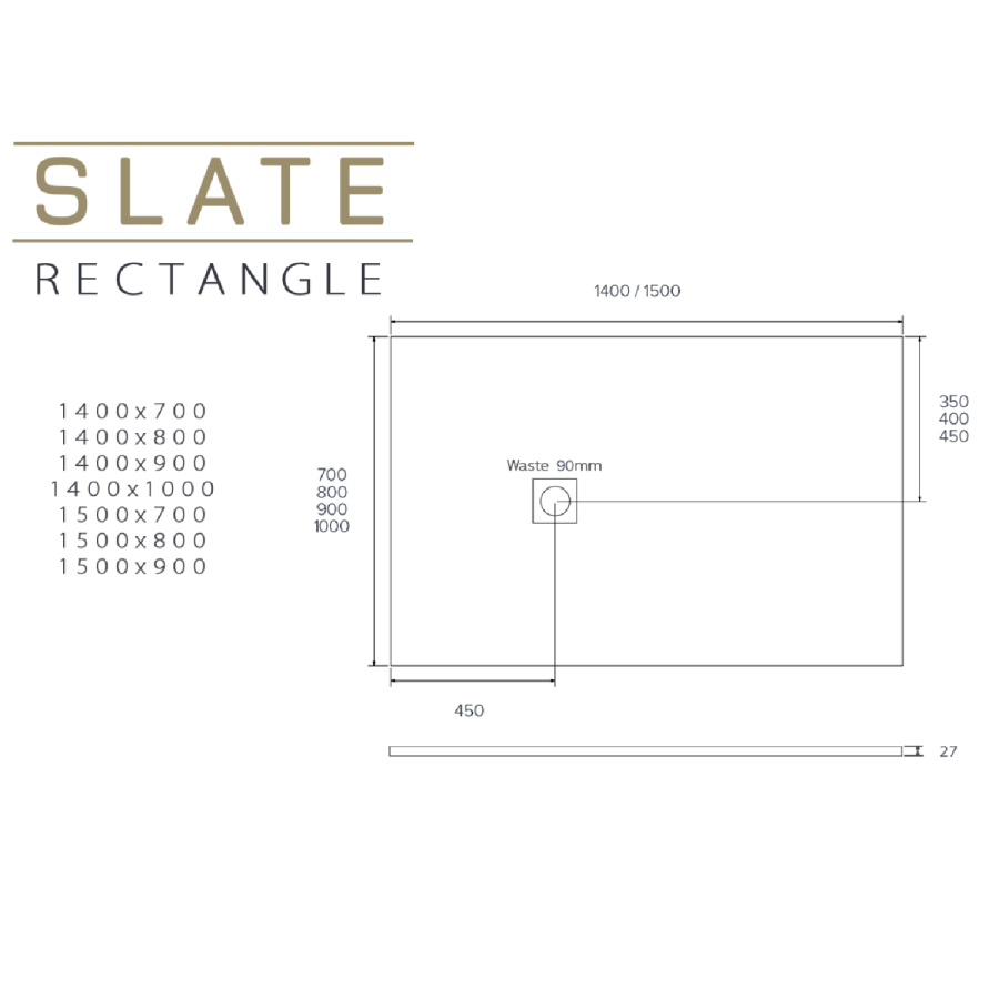 1400x900mm Rectangular Anti-Slip 27mm Slimline White Stone Resin Shower Tray – Sileti