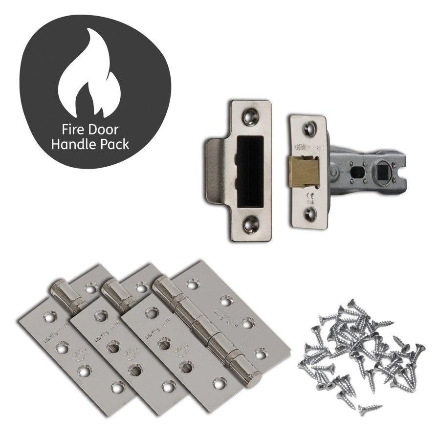 Internal Black Nickel Bathroom Lever Door Handle with Lock, Latch and Hinges Pack - 75mm Latch - Oder - XL Joinery