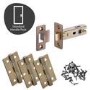Internal Antique Bronze Bathroom Lever Door Handle with Lock, Latch and Hinges Pack - 75mm Latch - Oglio - XL Joinery