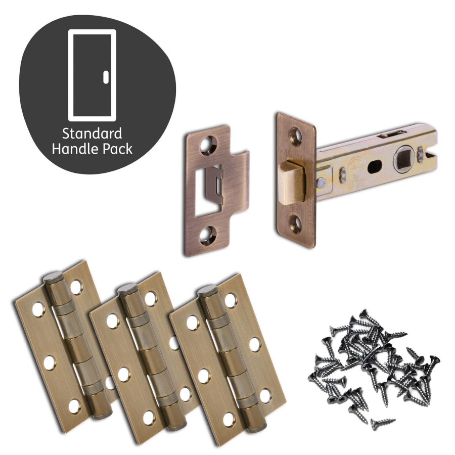 Internal Antique Bronze Bathroom Lever Door Handle with Lock, Latch and Hinges Pack - 75mm Latch - Oglio - XL Joinery