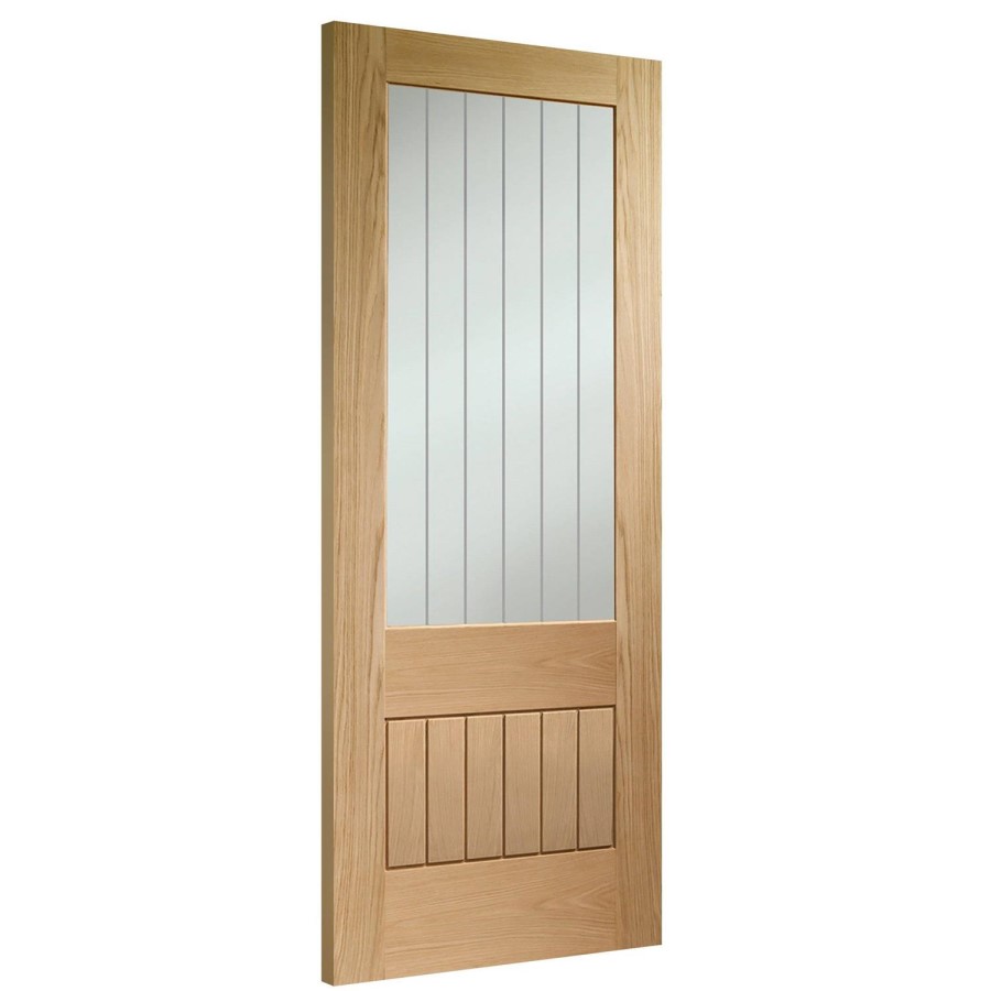 Internal Oak Half-Glazed Cottage FD30 Fire Door with Clear Etched Glass - Unfinished - 1981 x 686 x 44mm - Suffolk Premium - XL Joinery