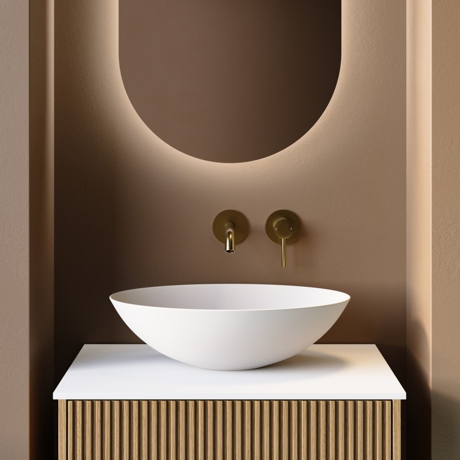 Matt White Oval Stone Resin Countertop Basin with Waste 500mm - Opal
