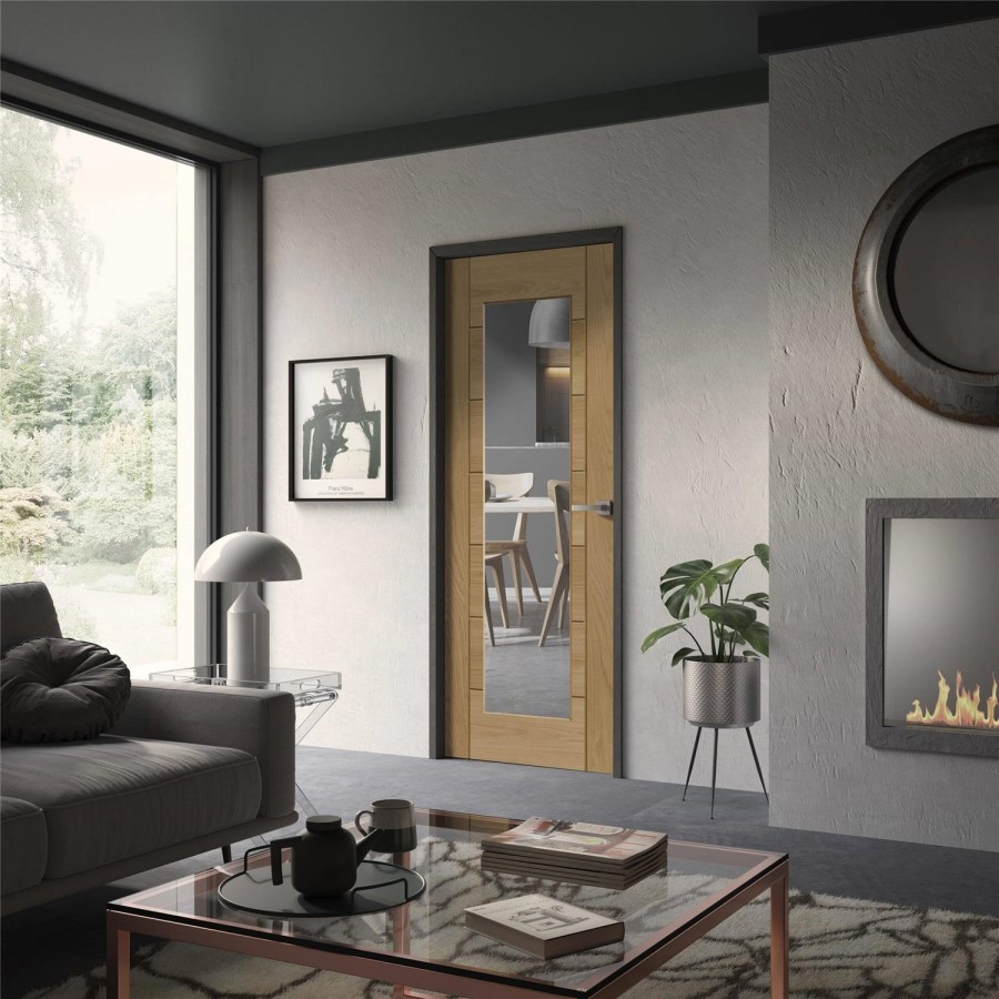 Internal Oak Fully-Glazed Door with Clear Glass - Pre-Finished - 1981 x 762 x 35mm - Palermo Premium - XL Joinery