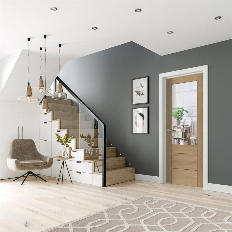 Internal Oak Half-Glazed Door with Clear Etched Glass - Pre-Finished - 1981 x 762 x 35mm - Palermo Premium - XL Joinery