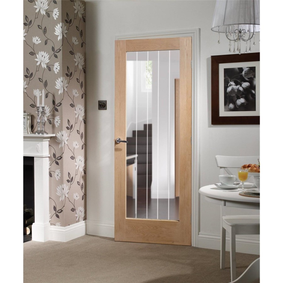 Internal Oak Fully-Glazed Cottage Door with Clear Etched Glass - Pre-Finished - 1981 x 610 x 35mm - Suffolk Premium - XL Joinery