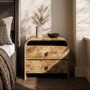 Wide Light Burl Wood Effect 2 Drawer Bedside Table - Oriana