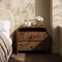 Wide Dark Burl Wood Effect 2 Drawer Bedside Table - Oriana