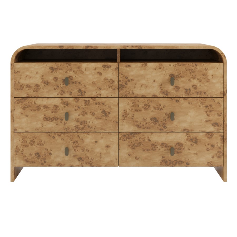 Light Burl Wood Effect 6 Drawer Chest of Drawers - Oriana