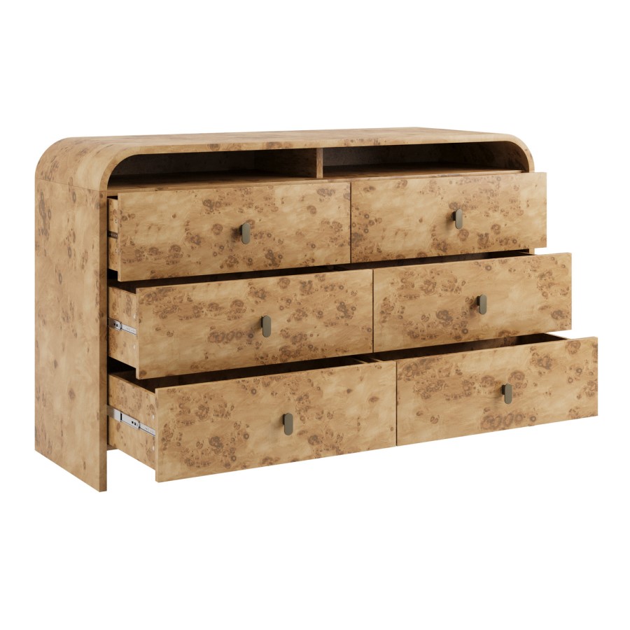 Light Burl Wood Effect 6 Drawer Chest of Drawers - Oriana
