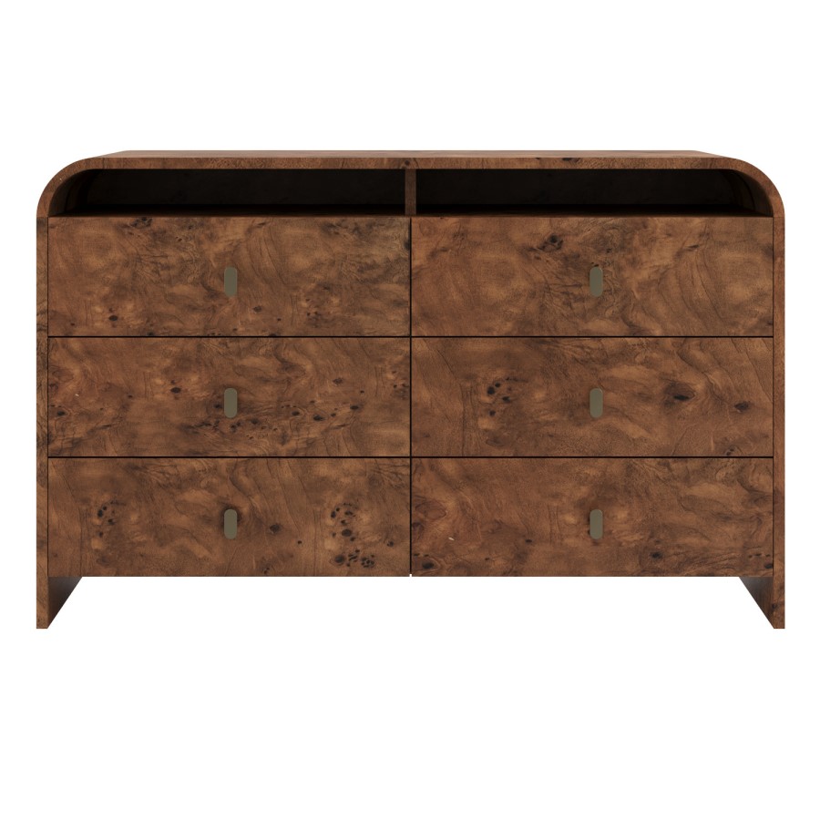 Dark Burl Wood Effect 6 Drawer Chest of Drawers - Oriana