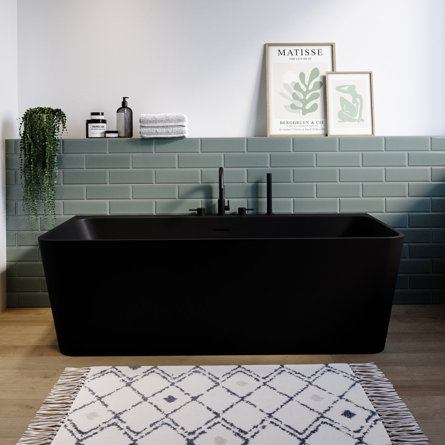 Matt Black Freestanding Double Ended Back to Wall Bath 1700 x 740mm - Oslo
