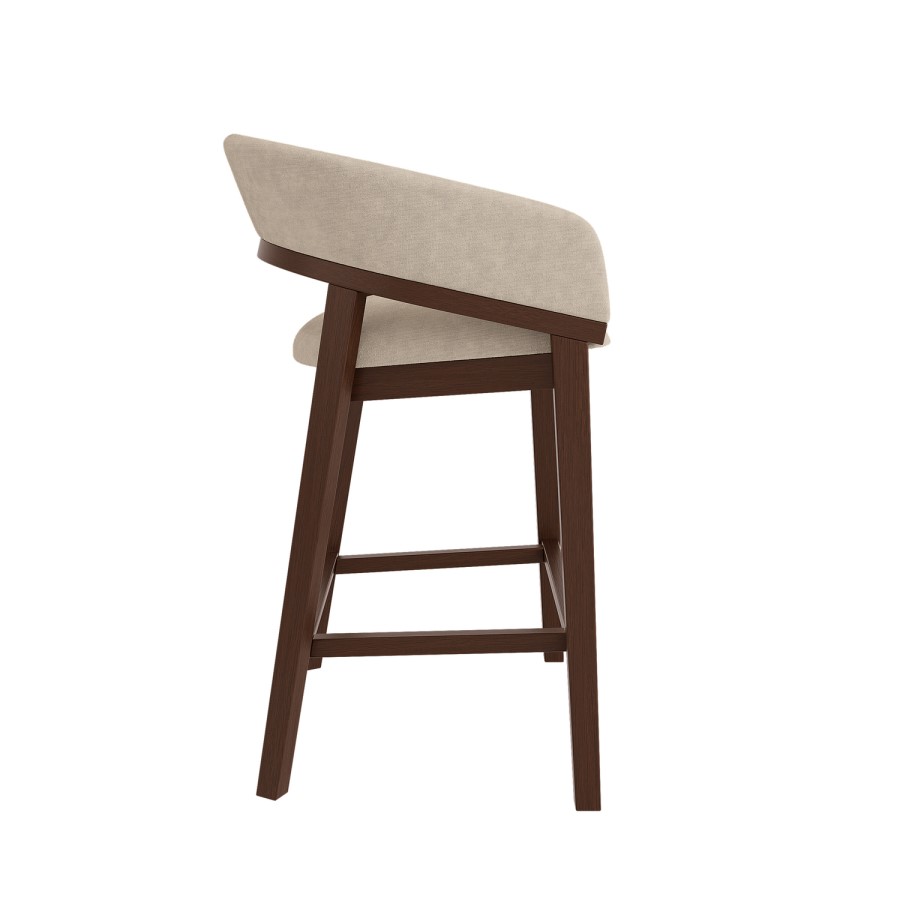 ONLY OPENED - Walnut & Beige Upholstered Curved Kitchen Stool with Back - Owen