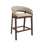 Walnut & Beige Upholstered Curved Kitchen Stool with Back - Owen