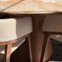 Set of 2 Walnut and Beige Upholstered Curved Dining Chairs - Owen