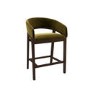 Walnut & Olive Green Velvet Curved Kitchen Stool with Back - Owen