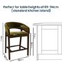 Walnut & Olive Green Velvet Curved Kitchen Stool with Back - Owen