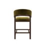 Walnut & Olive Green Velvet Curved Kitchen Stool with Back - Owen
