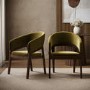 Set of 2 Walnut & Olive Green Velvet Curved Dining Chairs - Owen