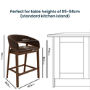 Set of 2 Walnut & Chocolate Brown Velvet Curved Kitchen Stools with Back - Owen