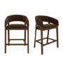Walnut & Chocolate Brown Velvet Curved Kitchen Stool with Back - Owen