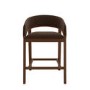 Set of 2 Walnut & Chocolate Brown Velvet Curved Kitchen Stools with Back - Owen