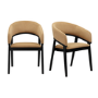 Set of 2 Black and Brown Velvet Curved Dining Chairs - Owen