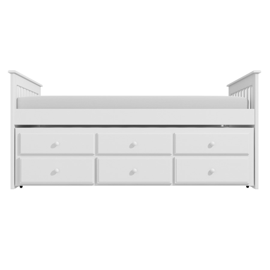 Single White Wooden Guest Bed with 3 Drawers and Trundle - Oxford