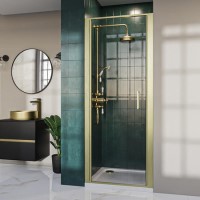 900mm Brushed Brass Hinged Door Shower Enclosure 8mm Glass - Pavo