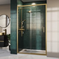 1000mm Brushed Brass Sliding Door Shower Enclosure 8mm Glass - Pavo