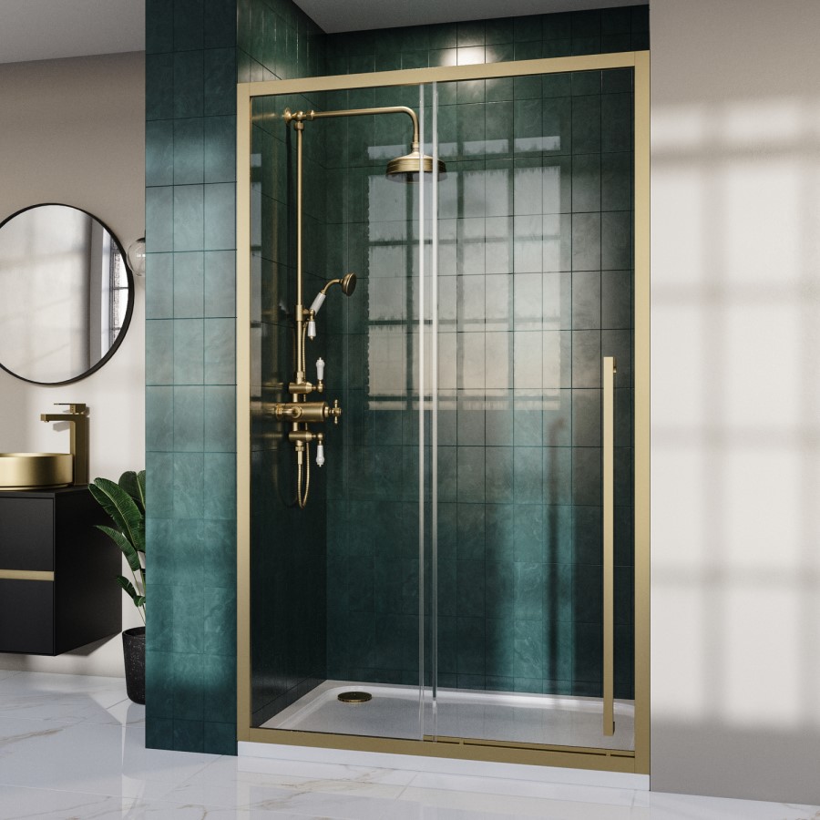 1200mm Black Sliding Door Shower Enclosure 8mm Glass with Extended Handle - Pavo