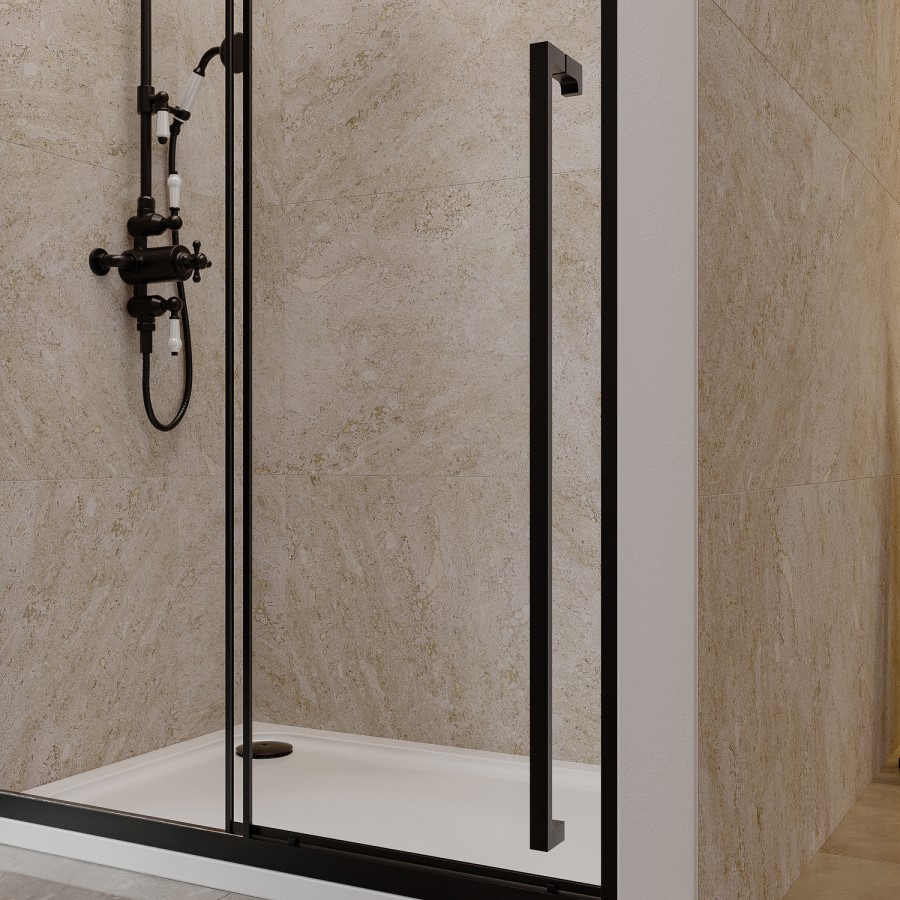 1200mm Black Sliding Door Shower Enclosure 8mm Glass with Extended Handle - Pavo