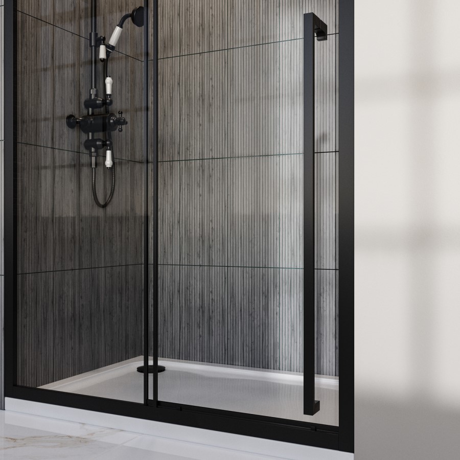 1200mm Black Sliding Door Shower Enclosure 8mm Glass with Extended Handle - Pavo