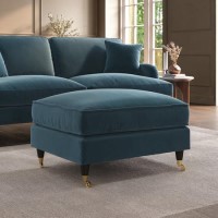 Large Blue Velvet Footstool - Payton