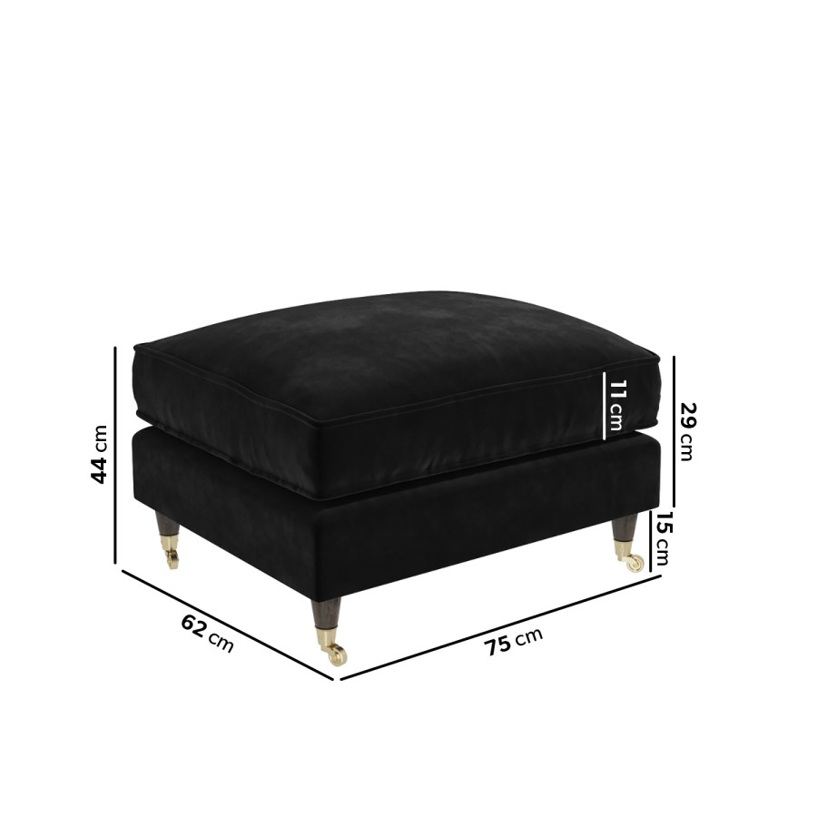 Black Velvet Love Seat and Footstool- Payton
