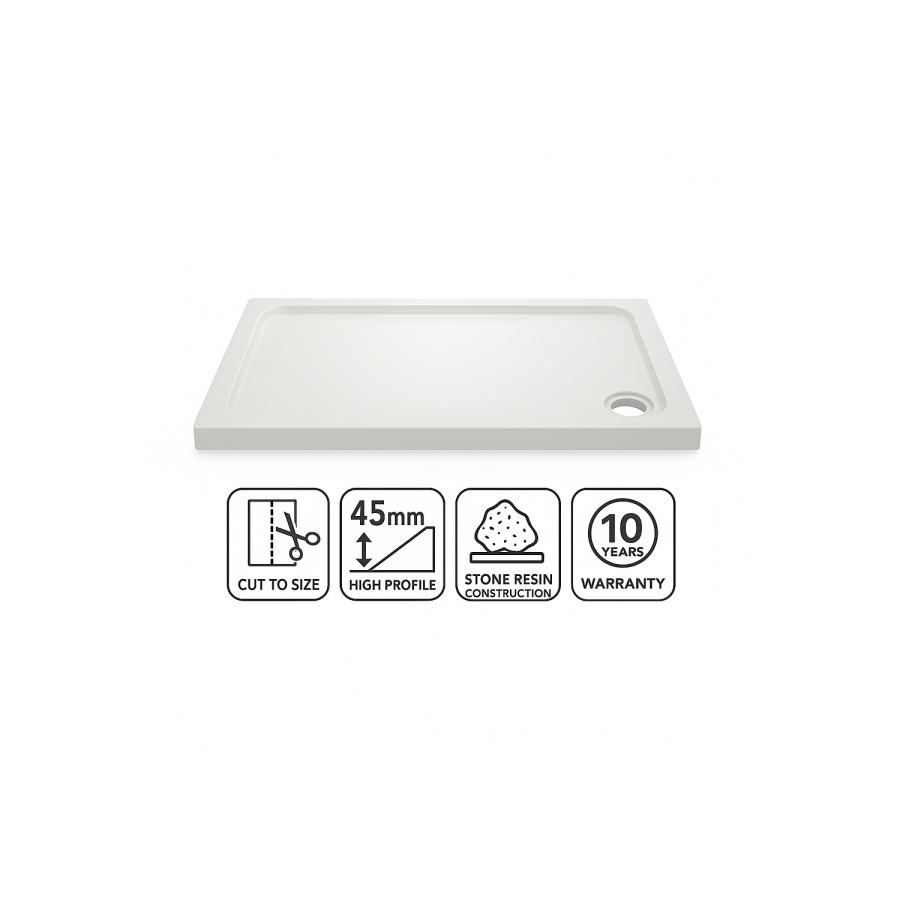 1700x800mm Rectangular Anti-Slip 45mm White Stone Resin Shower Tray – Pearl