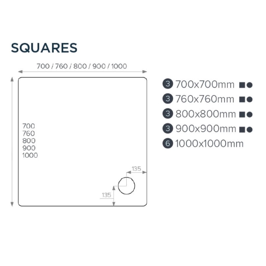 800x800mm Square Anti-Slip 45mm White Stone Resin Shower Tray – Pearl
